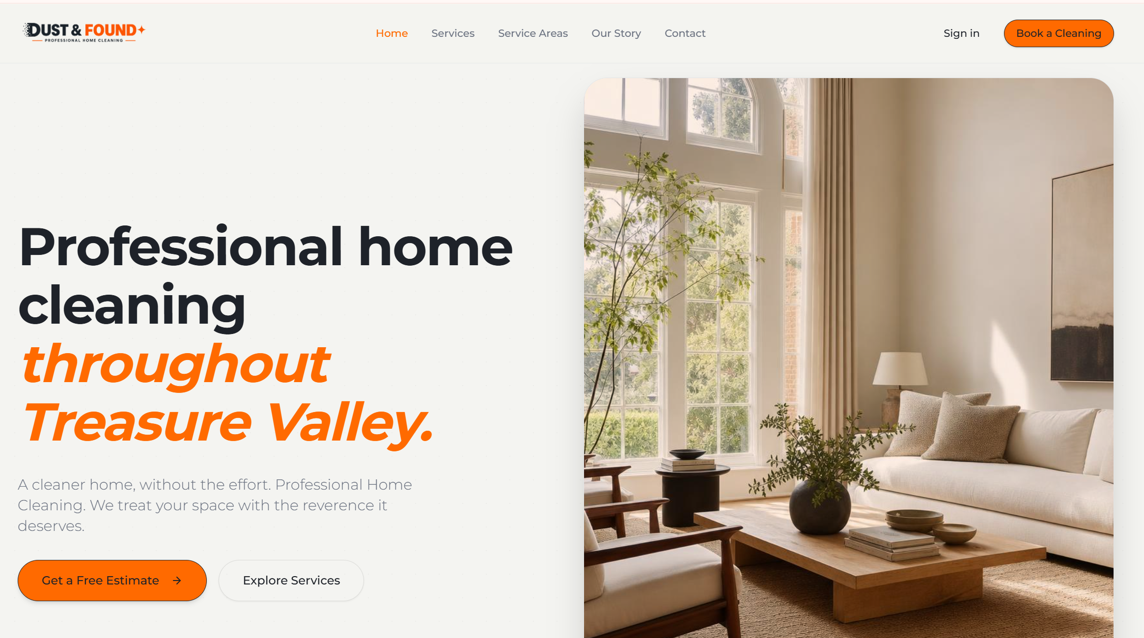 Dust & Found residential cleaning website for Treasure Valley